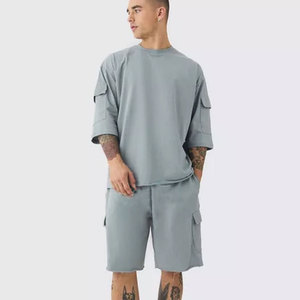 Conjunto de Camiseta de Cuello Redondo con Bolsillos Tipo Cargo, Estilo Casual de Verano, 100% Algodón Tejido, Transpirable, Color Sólido, Superventas 2026 - Product Image 4