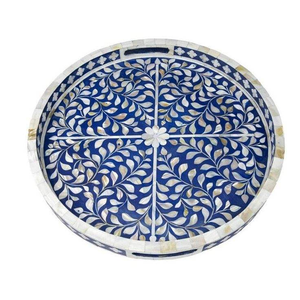 Plateau rond élégant en os et nacre pour table à manger et table basse, entièrement fait main avec un design personnalisé de qualité supérieure, plateau incrusté de nacre. - Product Image 5