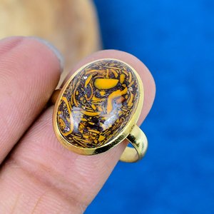 Bague artisanale en pierre précieuse naturelle Miriam Jasper de forme ovale, or 18 carats, argent sterling 925 - Product Image 3