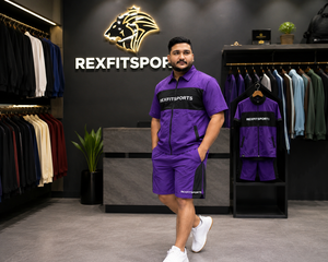 REXFIT SPORTS 2026 Conjunto Deportivo Personalizado para Hombre, Chaqueta con Cremallera Completa y Pantalones Cortos de Nailon Morado, Ropa Deportiva Personalizada - Product Image 5