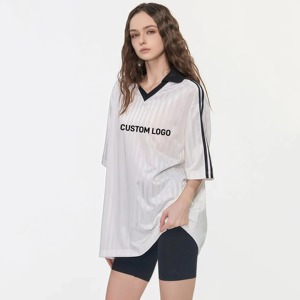 Camiseta de Fútbol Personalizada para Hombre, Rayas Blancas y Negras, Cuello Redondo, Manga Corta, Sublimada, Transpirable, para Todas las Temporadas, Corte Regular para Adultos - Product Image 5