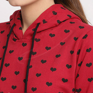 Women Red Hoodie With <b>Black</b> <b>Heart</b> Print Full Sleeve Casual Knitted Sweatshirt 100% Cotton Autumn Wear - Product Image 5