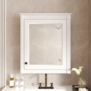 Armadietto da Bagno a Parete 24 X 27 con Specchio Regolabile in Altezza, Armadietto Portamedicinali Salvaspazio per Uso in Bagno - Product Image 4