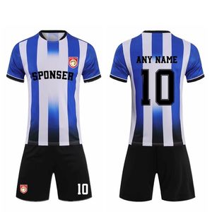 Conjunto de Uniforme de Fútbol Personalizado Unisex, Transpirable, de Secado Rápido, Tallas Grandes, Protección UV, Camiseta y Pantalones Cortos, Azul y Negro, para Entrenamiento, Primavera y Otoño - Product Image 6