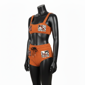 Conjunto de Bikini Premium para Mujer, 220 GSM, Poliéster Elástico, Spandex, Diseño de Panel Naranja Quemado, Logotipo de Parche Tejido Personalizado, Bikinis para Mujer - Product Image 2