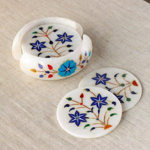Glamorous White Marble Drink Coaster Set with Electroplated Gold Rack Modern Luxe <b>Table</b> <b>Protectors</b> for Home Barware - Product Image 5