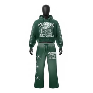 Survêtements pour hommes délavés à l'acide, coupe oversize à épaules tombantes, imprimés sérigraphiés sur toute la surface, style vintage, comprenant un sweat à capuche et un pantalon à jambe droite - Product Image 4
