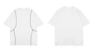 เสื้อยืดโอเวอร์ไซส์สีขาวผ้าฝ้ายแขนสั้นคอกลมแต่งขอบถักแบบเรียบง่ายสไตล์มินิมอลสำหรับผู้ชาย - Product Image 6