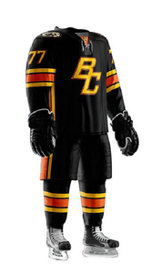 Kit d'uniforme de hockey sur glace noir, or et orange, comprenant un haut d'entraînement à manches longues et un maillot d'arbitre de hockey sur glace - Product Image 3