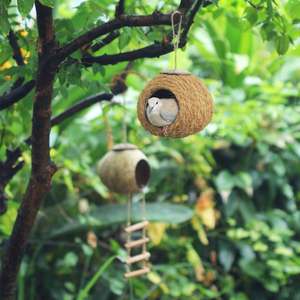 บ้านนกแก้วทำจากเปลือกมะพร้าวธรรมชาติ เป็นมิตรกับสิ่งแวดล้อม พร้อมบันไดปีนป่าย ที่นอนนกขนาดเล็กแบบแขวนแสนสบาย - Product Image 3