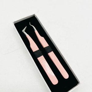 Pince à cils en acier inoxydable à pointe en fibre, noire et or, 75-90 degrés, emballage en boîte, isolation, pointe diamant pour extension de cils - Product Image 1