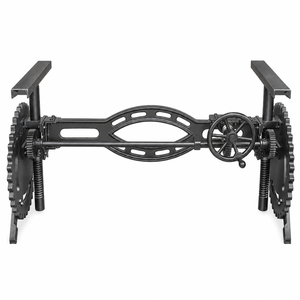 Industrial Crank Adjustable Dining Table with Gear Base Solid Wood Top Metal Restaurant Furniture - Product Image 3