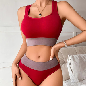 Women's 2-Piece Seamless Lingerie Set Color Blocked Bra and Briefs <b>Black</b> Grey Jersey Underwear - Product Image 6