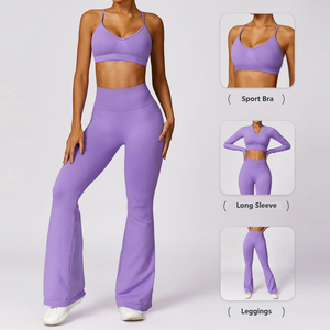 Ensemble sportif décontracté 2 pièces pour femme, violet uni, tricoté en polyester/coton, soutien-gorge de sport, débardeur sans manches, short, respirant pour l'été - Product Image 2