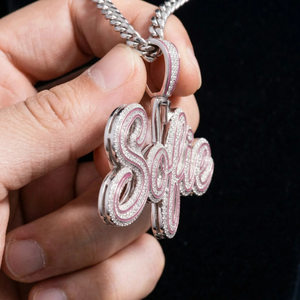 Pendentif personnalisé en argent sterling 925 avec moissanite, lettre sertie de pierres, taille brillant rond, idéal pour un cadeau de fête - Product Image 2