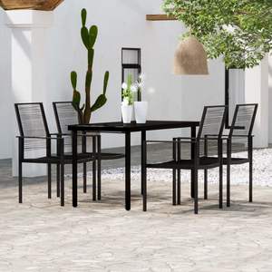 Ensemble de salle à manger en acier noir thermolaqué avec table en verre et chaises en rotin PVC creux pour jardin - Product Image 1