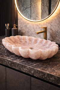 Lavabo de Baño de Ónix Rosa Moderno y Ecológico de Lujo con Forma de Flor, Lavabo de Ónix de Alta Gama - Product Image 4