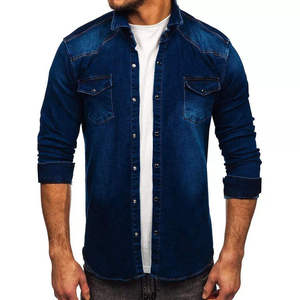Professional Custom Men Denim Shirt Long Sleeve Breathable High Grade Cotton Blend Casual Slim Fit Streetwear OEM Customized - Product Image 1
