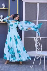 Vestidos de Fiesta para Mujer, Combinación de Estilos Tradicionales Indios y Occidentales, Tela de Organza, Diseño Moderno, Alta Calidad, Listos para Usar, Talla 4 - Product Image 2