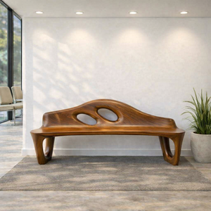 Banc de patio extérieur Luxali en bois massif naturel, artisanal, durable et écologique, taille personnalisée, sculpté, pour villa, hôtel, maison - Product Image 2