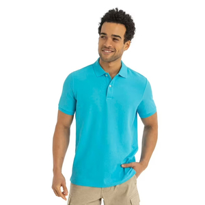 Men's Solid Color Cotton Short Sleeve <b>Polo</b> <b>Shirt</b> Breathable Regular Fit Casual Knitted Design <b>Blue</b> - Product Image 3