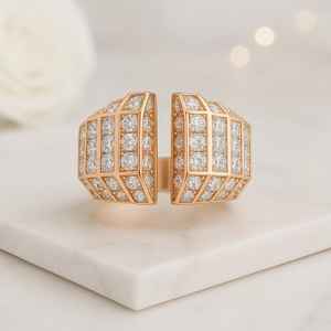 Moissanite Round Cut Diamond Open Cuff <b>Stacking</b> <b>Ring</b> For Women's original 925 Silver With Gold Plated For Bridal Promise Gift - Product Image 1