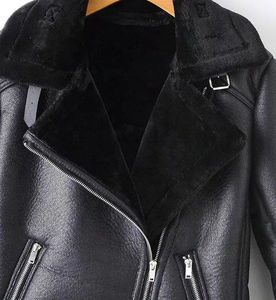 Chaqueta de Motero Negra para Hombre, Cuello Camisero, Forro de Piel Sintética, Chaqueta de Invierno de Cuero PU - Product Image 4