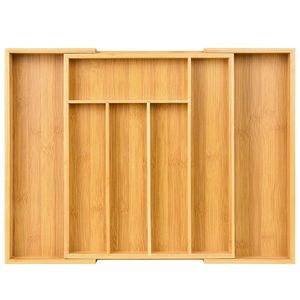 Organizzatore Espandibile per Cassetti da Cucina in Bambù, Vassoio Portaposate Regolabile - 5 o 7 Scomparti per Posate - Argento - Product Image 1