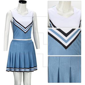 Falda de uniforme de porristas azul OEM/ODM más vendida, estilo color block, de spandex/poliéster, para adolescentes, con estampado por transferencia térmica - Product Image 1