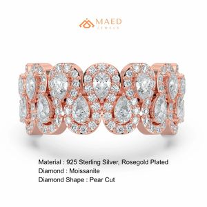 Moissanite Engagement Wedding <b>Ring</b> Pear Cut Halo Wide Band Rose Gold Plated 925 Sterling <b>Silver</b> <b>Statement</b> <b>Ring</b> Women's Los - Product Image 6