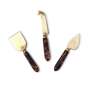 Handmade Collection Resin Handle Cheese Knife Set Gold Stainless Steel Blades Dishwasher Safe <b>Microwave</b> Safe Oven Safe Serving - Product Image 6