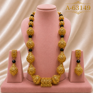 Conjunto Clásico de Collar, Pendientes y Anillo con Baño de Oro de 24K para Mujer, Joyería de Boda A-63144 - Product Image 5