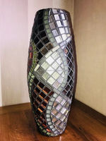 Pot de fleurs antique en mosaïque de verre et agate, magnifique sculpture en pierre précieuse, objet de collection, artisanat en pierre semi-précieuse, gravure de forme ovale