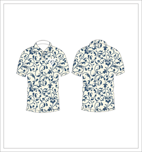 Men’s <b>White</b> Blue Vintage Floral Scroll Print <b>Polo</b> Shirt Short Sleeve Casual Summer Golf Shirt - Product Image 3