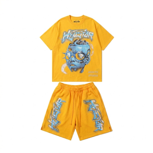 CLOVIX SPORTS Summer Mens Graphic T <b>Shirt</b> and Shorts Set Heavyweight Cotton Oversized Streetwear Summer Two Piece - Product Image 3