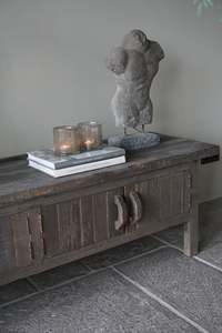 <b>Rustic</b> Solid Wood <b>Sideboard</b> 2 Compartments Flat Panel Doors Antique Design-Eco-Friendly Handmade Living Room Bedroom Cabinet - Product Image 2