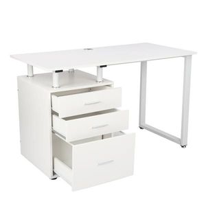 FCH White <b>Computer</b> <b>Desk</b> <b>with</b> Three <b>Drawers</b> Pipe Rack Design - Product Image 4