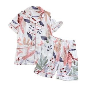 Ensemble de pyjama en coton à imprimé floral pour femmes, manches courtes, boutons sur le devant, shorts, vêtements de nuit d'été, style décontracté - Product Image 2