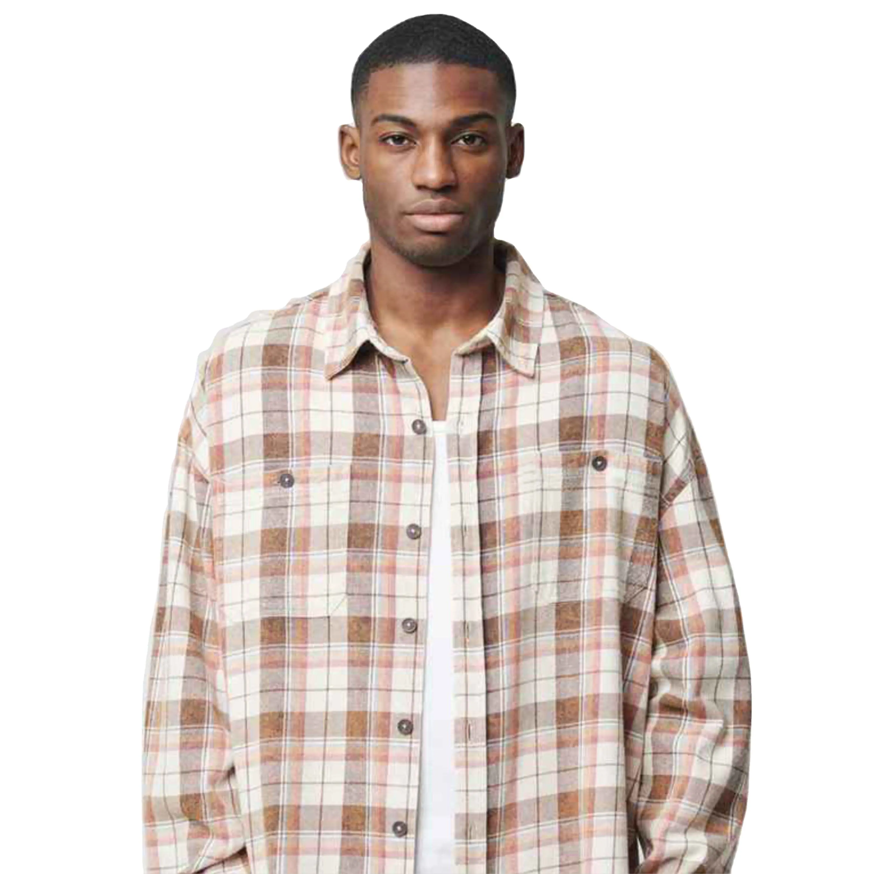 Sıcak satış erkek moda düğme Up oduncu gömleği ağır kontrol ekose Unisex gömlek erkekler için