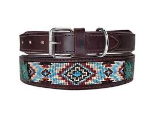 Collier pour chien en cuir souple de luxe avec motif perlé, boucle réglable, style western, utilisable toute l'année - Product Image 2
