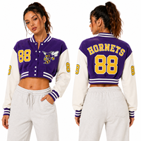 Veste de baseball courte respirante pour femme, violette, avec logo abeille brodé Hornets jaune numéro 88, style streetwear Y2K, vente en gros OEM
