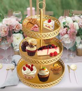 Elegante y brillante soporte de metal de 3 niveles para pasteles, moderno expositor de postres y cupcakes, ideal para eventos, fiestas, hogar, hotel, restaurante. - Product Image 4