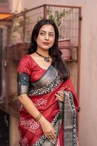 Sari en coton mélangé imprimé Bandhani marron, robes de soirée élégantes pour femmes, séchage rapide - Product Image 2