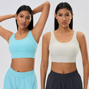 เสื้อชั้นในกีฬาสำหรับผู้หญิงไซส์ใหญ่ขายดีที่สุด แบบยาวพิเศษ รองรับการออกกำลังกายได้ดีเยี่ยม เสื้อครอปท็อปแบบมีฟองน้ำในตัว พร้อมแผ่นเสริมด้านหน้า - Product Image 1