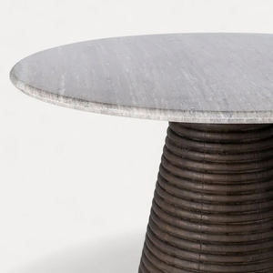 Luxury <b>4</b>-Seater <b>Round</b> <b>White</b> Marble With Solid Mango Wood Pedestal Base <b>Dining</b> <b>Table</b> <b>For</b> Modern Kitchen Home Villa <b>Dining</b> <b>Table</b> - Product Image 6