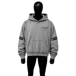 Sweat à capuche gris oversize pour homme avec poche avant et rayures sur les manches, style streetwear, motif graphique, polaire, décontracté, mode hiver - Product Image 1