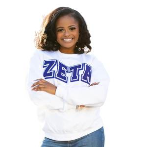 Sudadera Zeta Phi Beta Vintage Blanca Unisex con Letras Griegas Bordadas en Chenille, Informal, de Felpa - Product Image 2