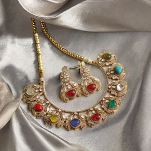 Indian Jewellery <b>Gold</b> Plated Designer Polki Necklace <b>Set</b> with Earrings Bridal <b>Jewelry</b> for Wedding & Party Celebration - Product Image 1