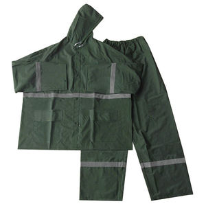 Traje Impermeable Verde Unisex con Capucha, Tiras Reflectantes, Cierre de Botones, Cintura Elástica, Corte Regular, Ropa de Exterior para Adultos - Product Image 1