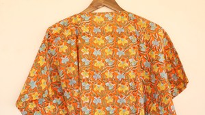 Women's Floral Hand Block Print V-Neck Orange Kaftan Long <b>Dress</b> <b>Loose</b> Fit Cotton Bohemian Summer <b>Dress</b> - Product Image 6